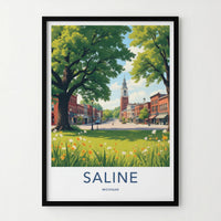 Saline Poster - Michigan Art Print - Historic Clock Tower Gallery Art