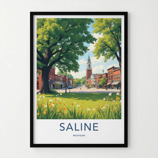 Saline Poster - Michigan Art Print - Historic Clock Tower Gallery Art