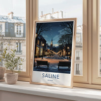 Saline Poster - Michigan Framed Art - Starry Winter Street Home Decor