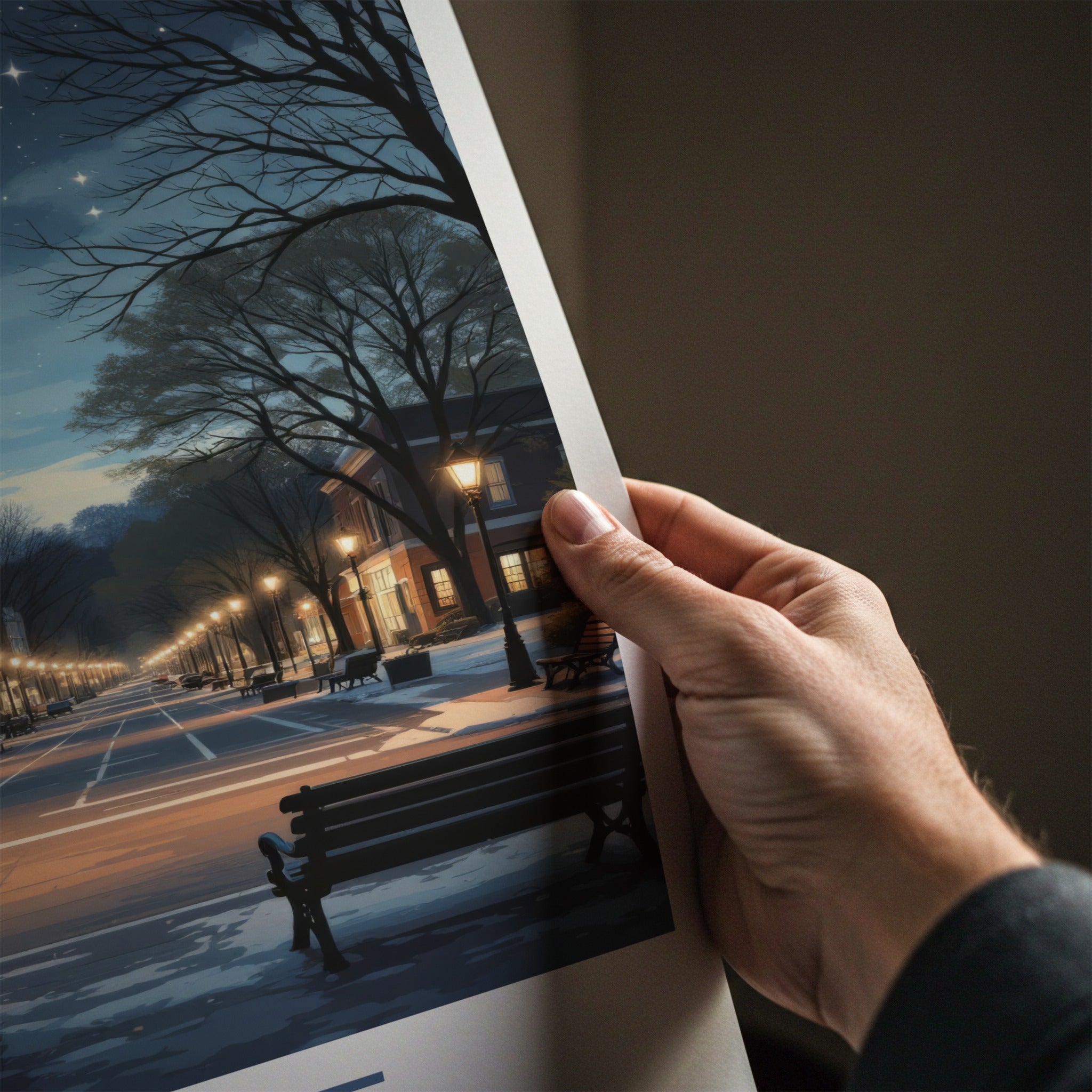 Saline Poster - Michigan Framed Art - Starry Winter Street Home Decor