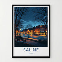 Saline Poster - Michigan Travel Art - Evening Downtown Street Wall Decor