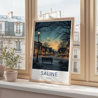 Saline Poster - Michigan Travel Art - Moonlit Downtown Street Home Decor