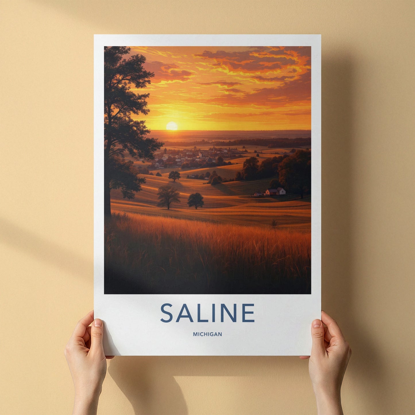 Saline Poster - Michigan Travel Art - Vibrant Sunset Village Home Decor