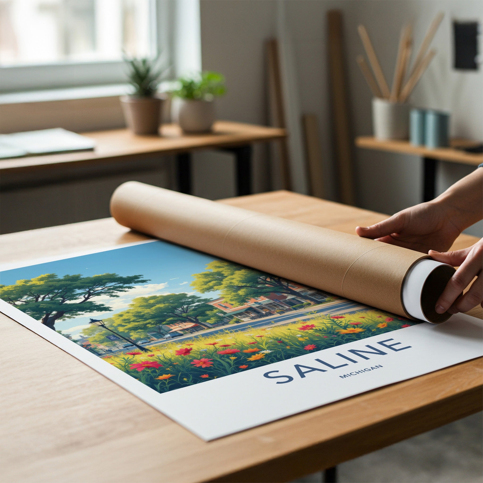 Saline Poster - Michigan Travel Print - Town Clock Tower Gallery Art