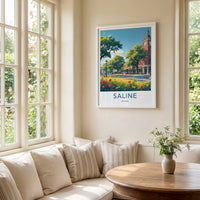 Saline Poster - Michigan Travel Print - Town Clock Tower Gallery Art