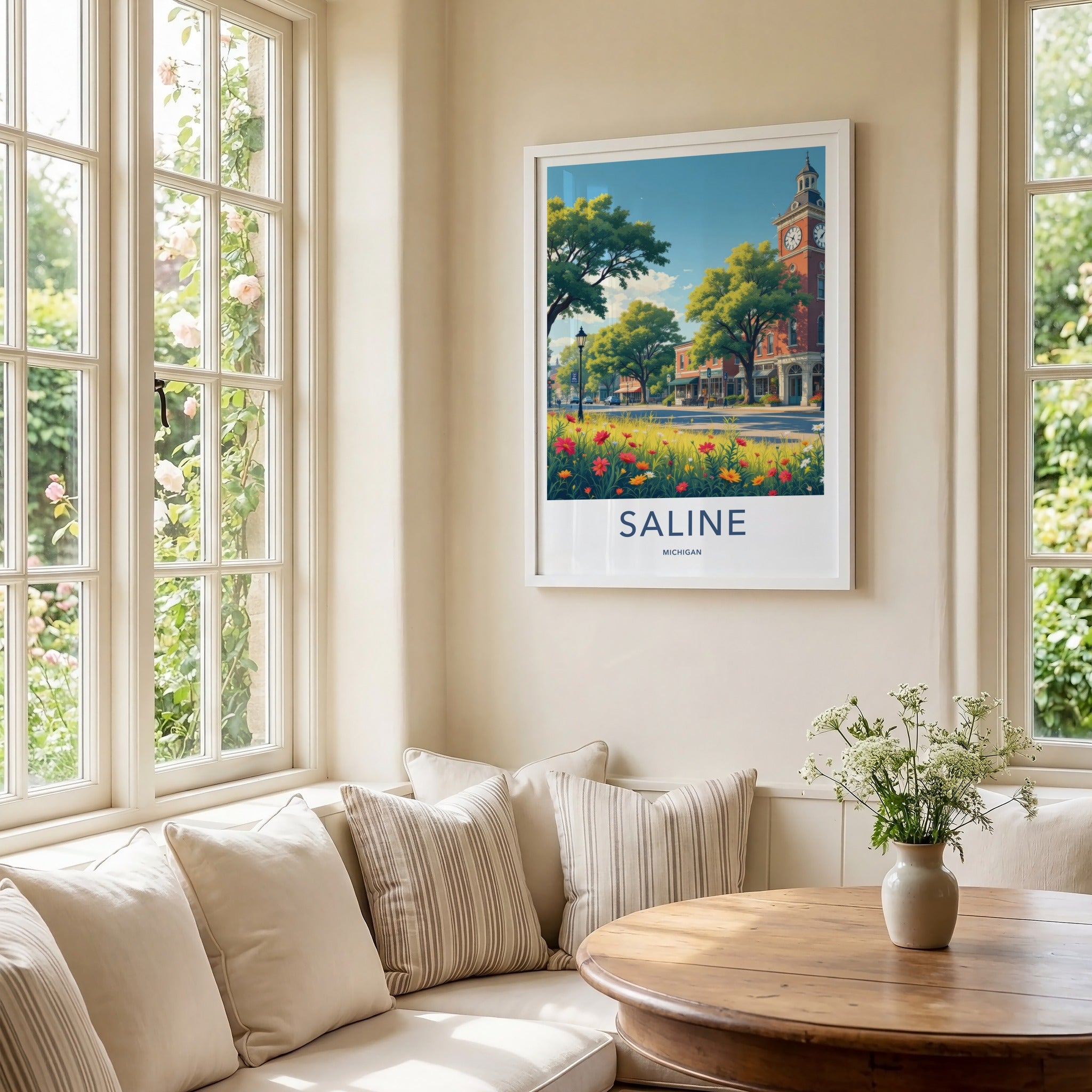 Saline Poster - Michigan Travel Print - Town Clock Tower Gallery Art
