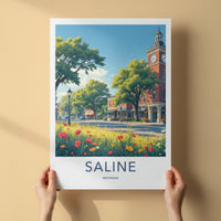 Saline Poster - Michigan Travel Print - Town Clock Tower Gallery Art
