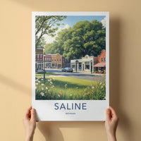 Saline Poster - Michigan Wall Art - Idyllic Downtown Scene Home Decor