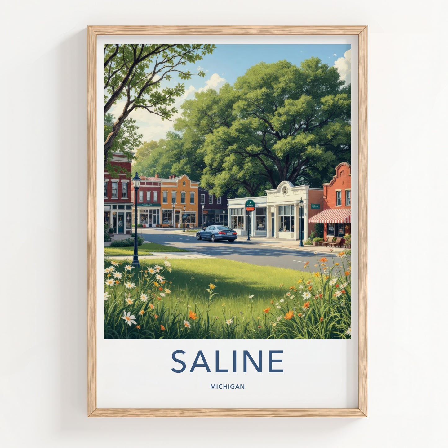Saline Poster - Michigan Wall Art - Idyllic Downtown Scene Home Decor