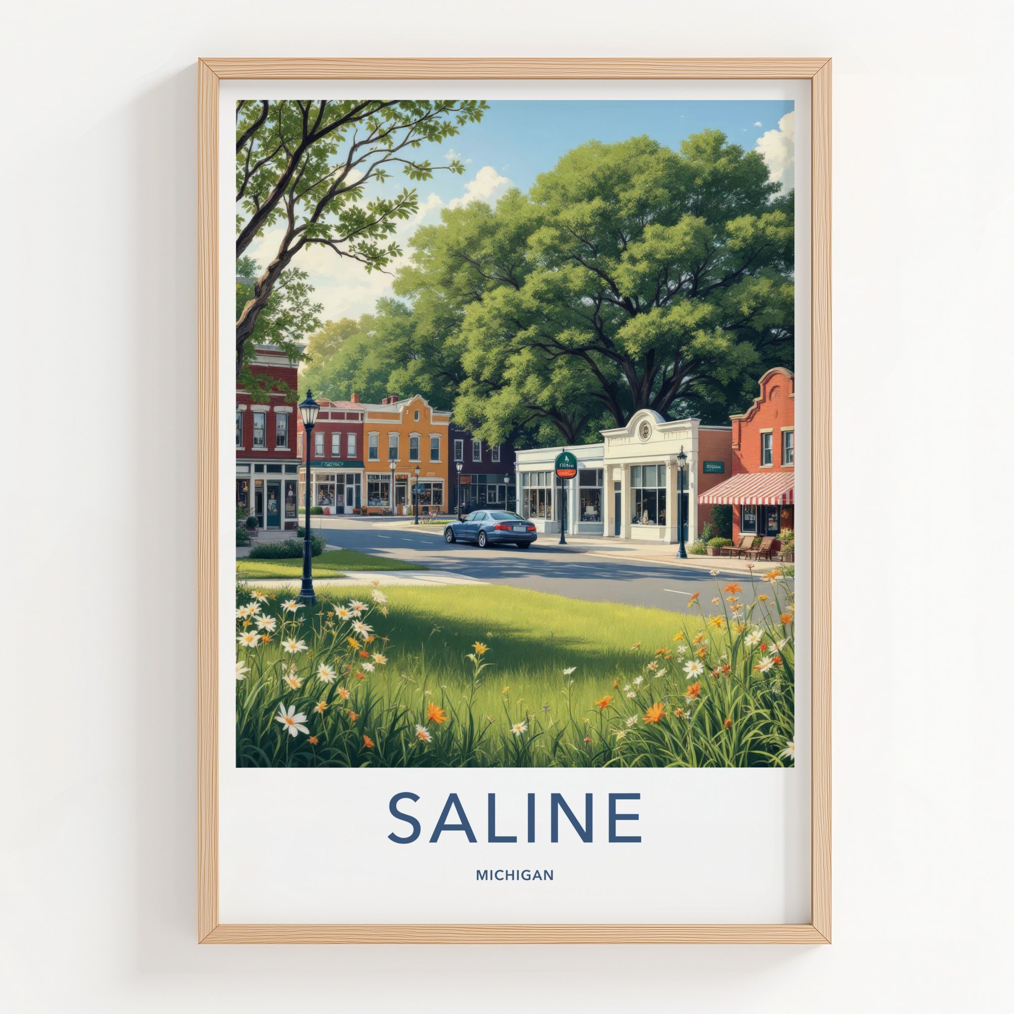 Saline Poster - Michigan Wall Art - Idyllic Downtown Scene Home Decor