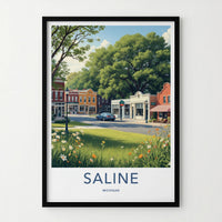 Saline Poster - Michigan Wall Art - Idyllic Downtown Scene Home Decor