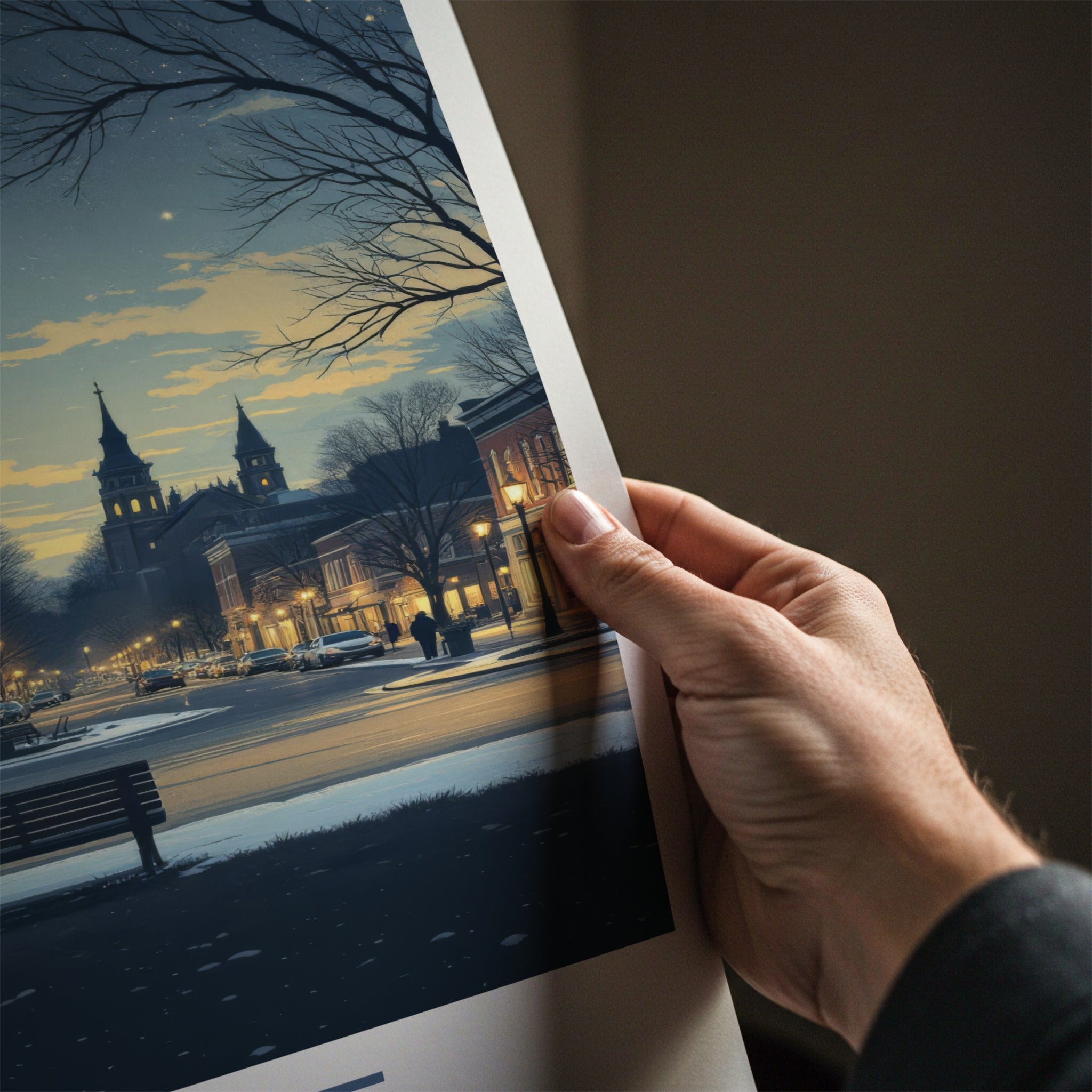 Saline Poster - Michigan Wall Art - Starry Winter Streetscape Home Decor