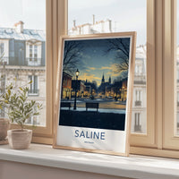 Saline Poster - Michigan Wall Art - Starry Winter Streetscape Home Decor