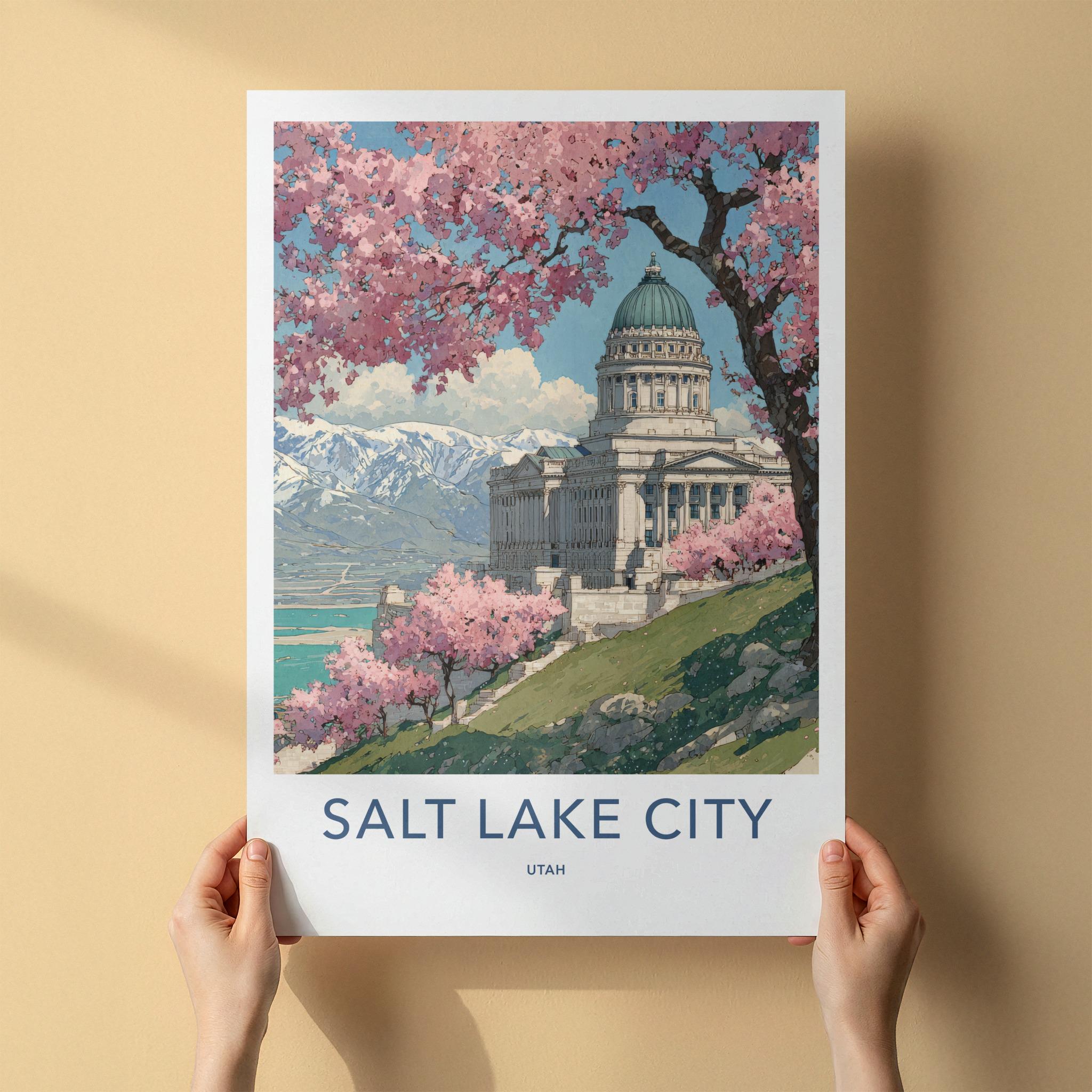 Salt Lake City Poster - Utah Art Print - Spring Capitol Mountains Wall Decor