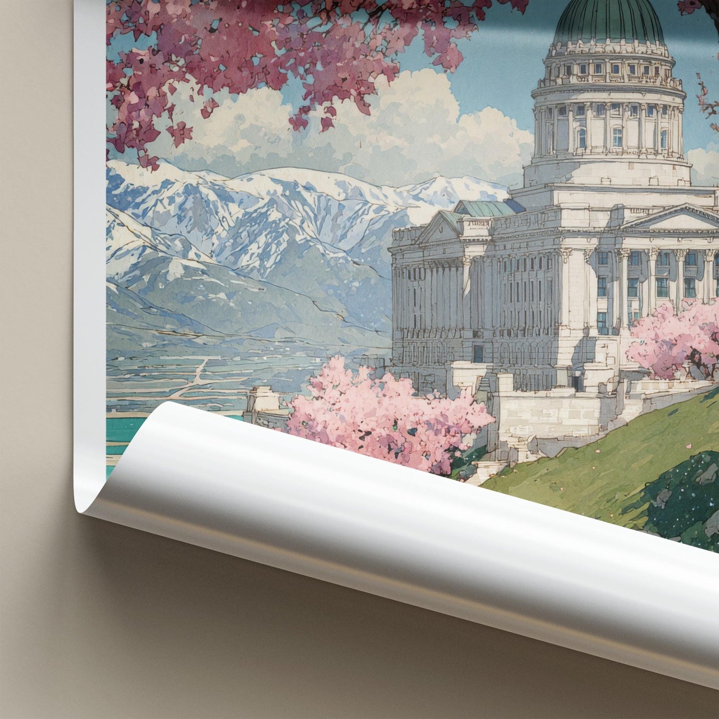Salt Lake City Poster - Utah Art Print - Spring Capitol Mountains Wall Decor