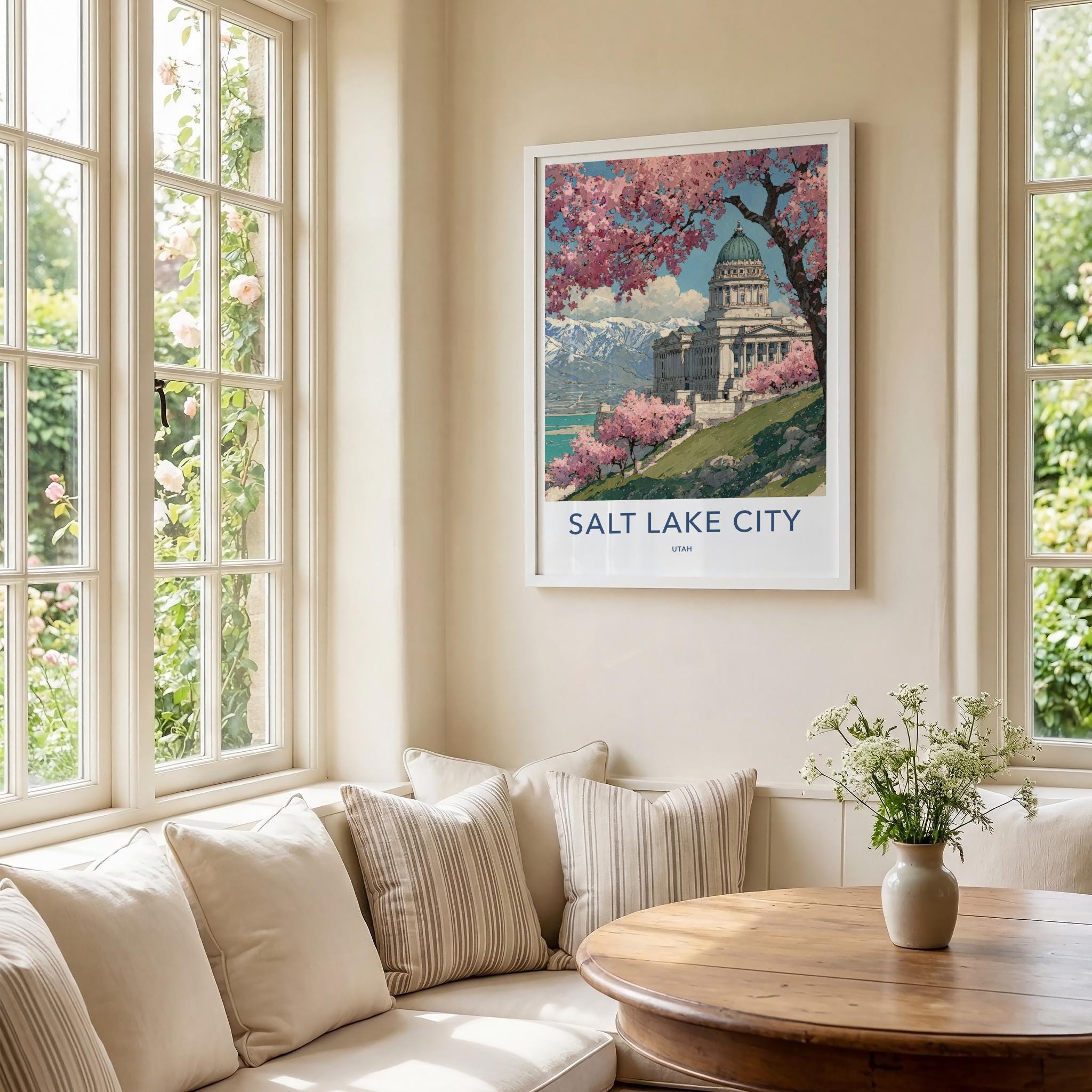 Salt Lake City Poster - Utah Art Print - Spring Capitol Mountains Wall Decor