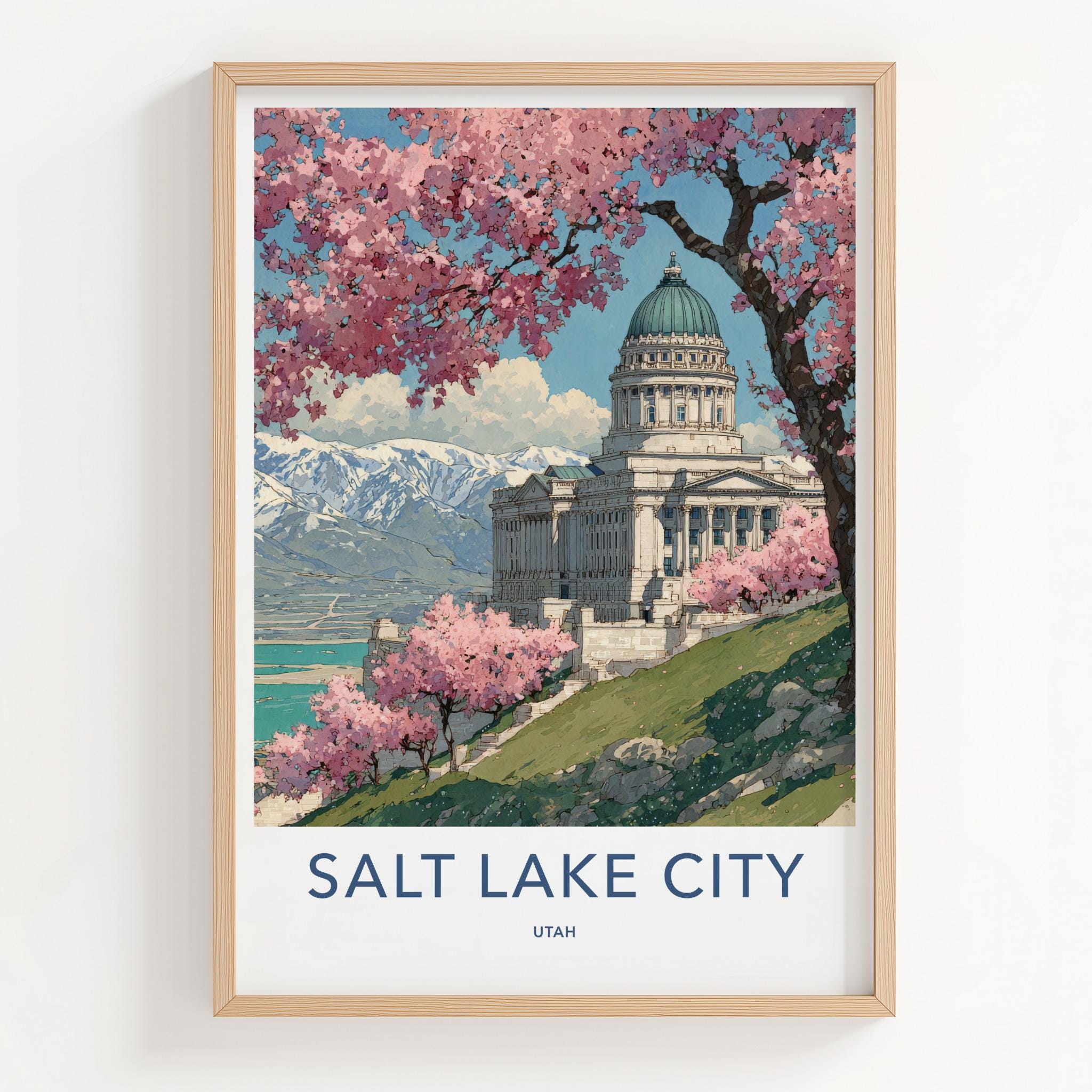 Salt Lake City Poster - Utah Art Print - Spring Capitol Mountains Wall Decor