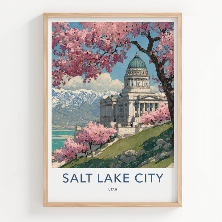 Salt Lake City Poster - Utah Art Print - Spring Capitol Mountains Wall Decor