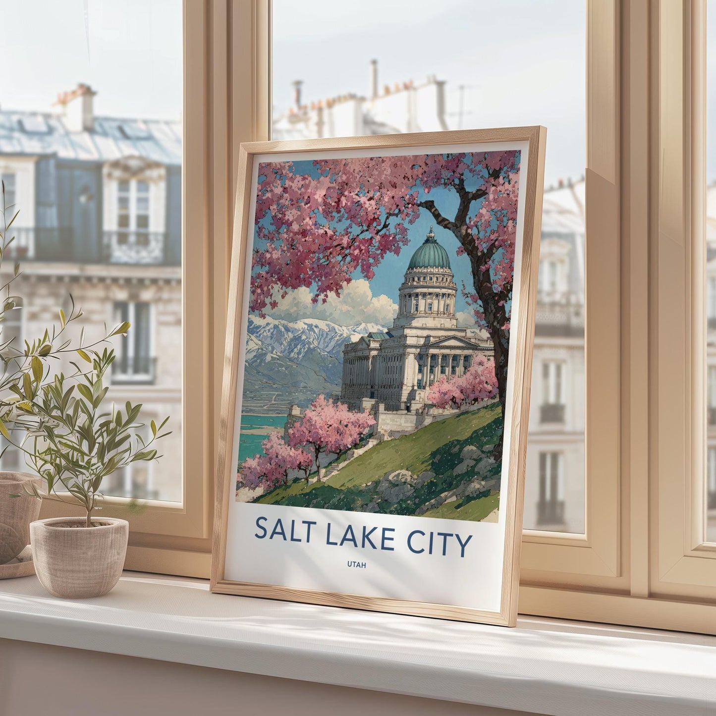Salt Lake City Poster - Utah Art Print - Spring Capitol Mountains Wall Decor