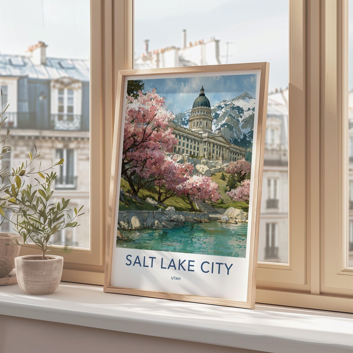 Salt Lake City Poster - Utah Wall Art - Blossoms Lake Capitol Home Decor