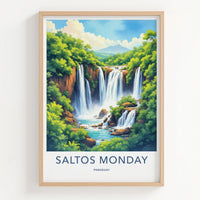 Salto Monday Poster - Paraguay Travel Art - Cascading Jungle Falls Wall Decor