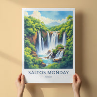 Salto Monday Poster - Paraguay Travel Art - Cascading Jungle Falls Wall Decor