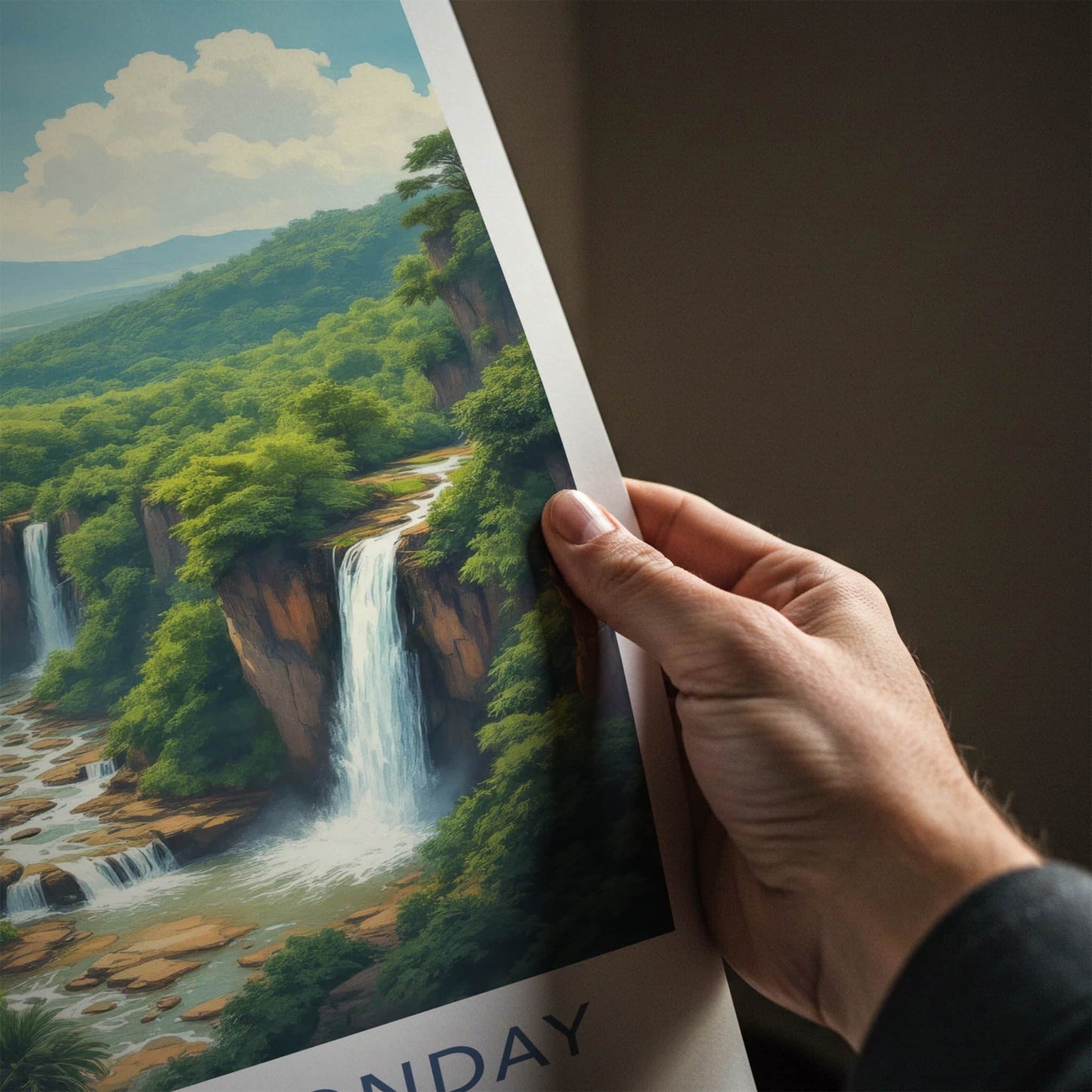 Saltos del Monday Poster - Paraguay Travel Art - Lush Cliff Waterfalls Home Decor