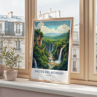 Saltos del Monday Poster - Paraguay Travel Art - Lush Cliff Waterfalls Home Decor