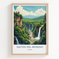 Saltos del Monday Poster - Paraguay Travel Art - Lush Cliff Waterfalls Home Decor