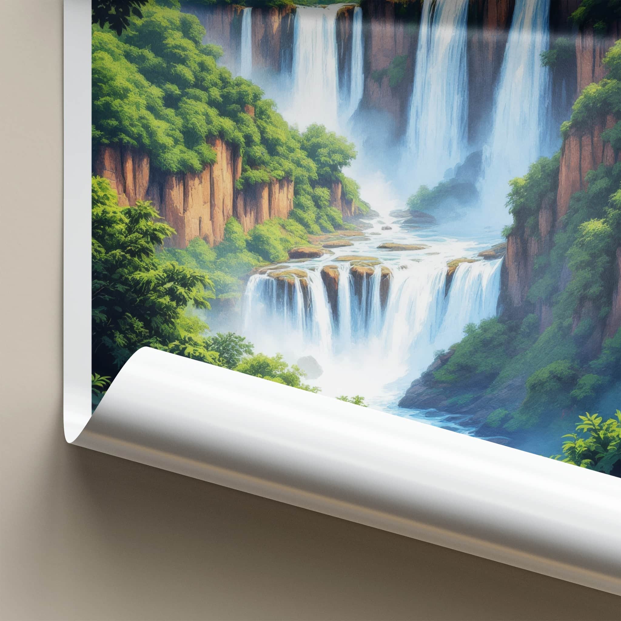 Saltos del Monday Poster - Paraguay Travel Art - Lush Cliffside Falls Home Decor