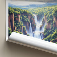 Saltos Monday Poster - Paraguay Travel Art - Majestic Cliff Waterfalls Wall Decor