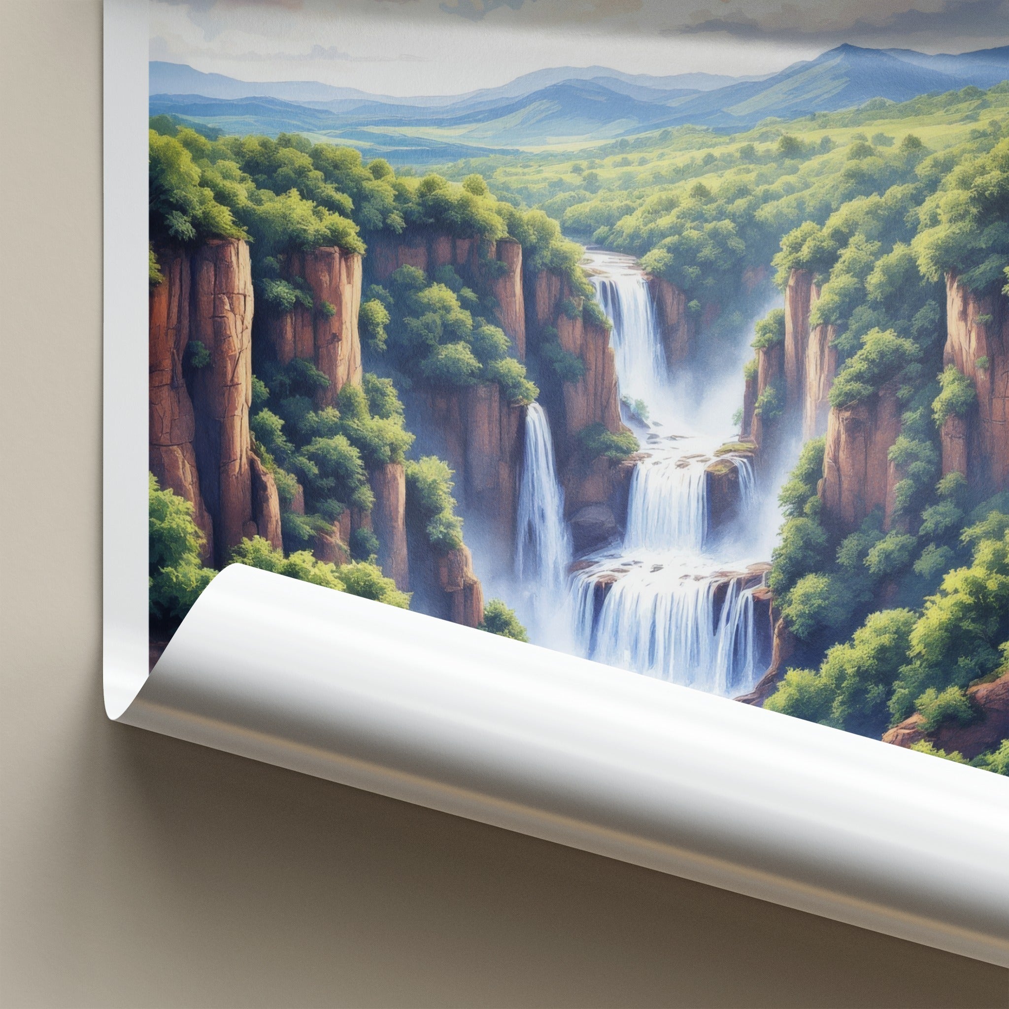 Saltos Monday Poster - Paraguay Travel Art - Majestic Cliff Waterfalls Wall Decor