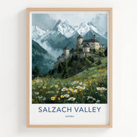 Salzach Valley Poster - Austria Travel Art - Alpine Castle Meadow Home Decor