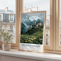 Salzach Valley Poster - Austria Travel Art - Alpine Castle Meadow Home Decor