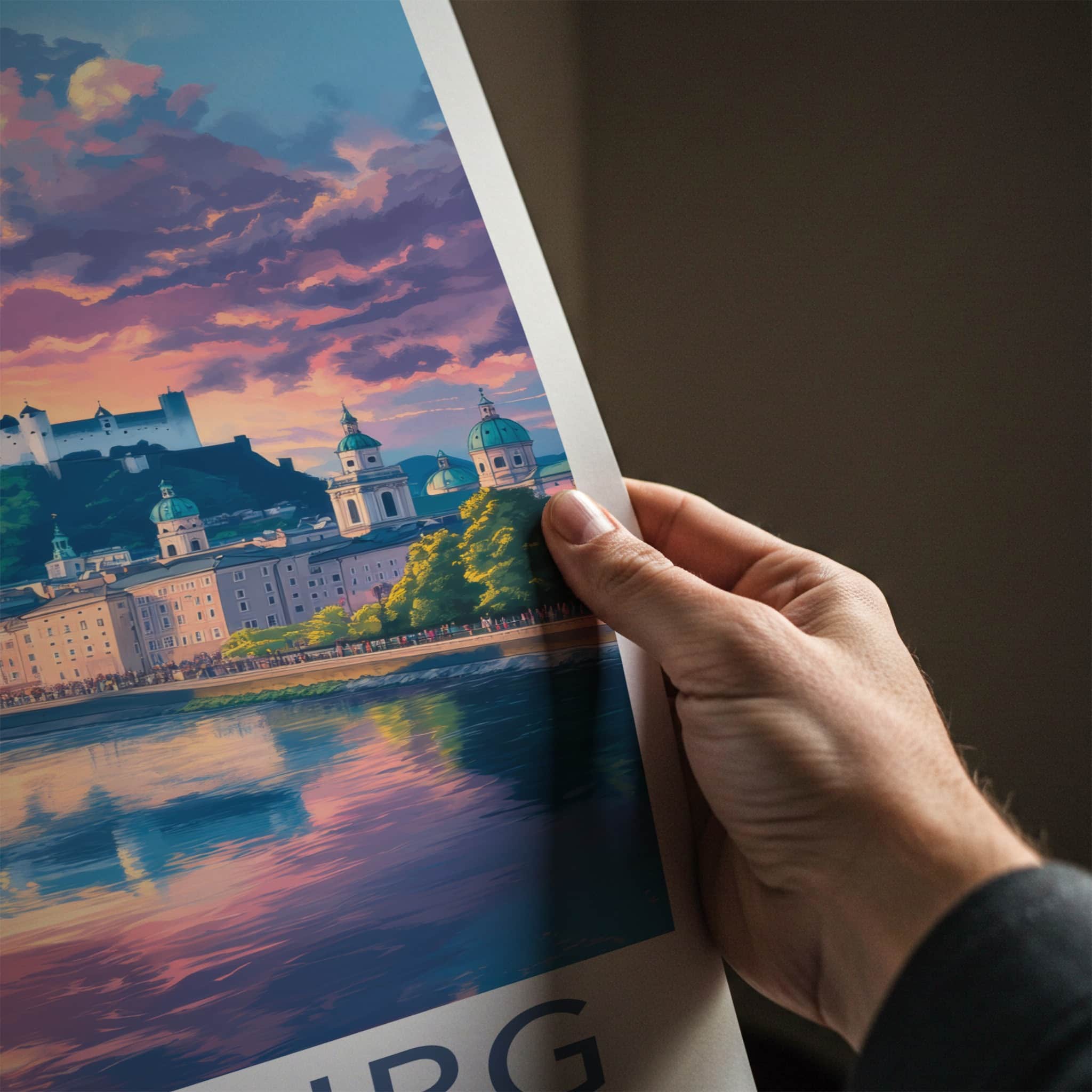 Salzburg Poster - Austria Framed Print - Vibrant Sunset Castle Lounge Decor