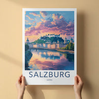 Salzburg Poster - Austria Framed Print - Vibrant Sunset Castle Lounge Decor