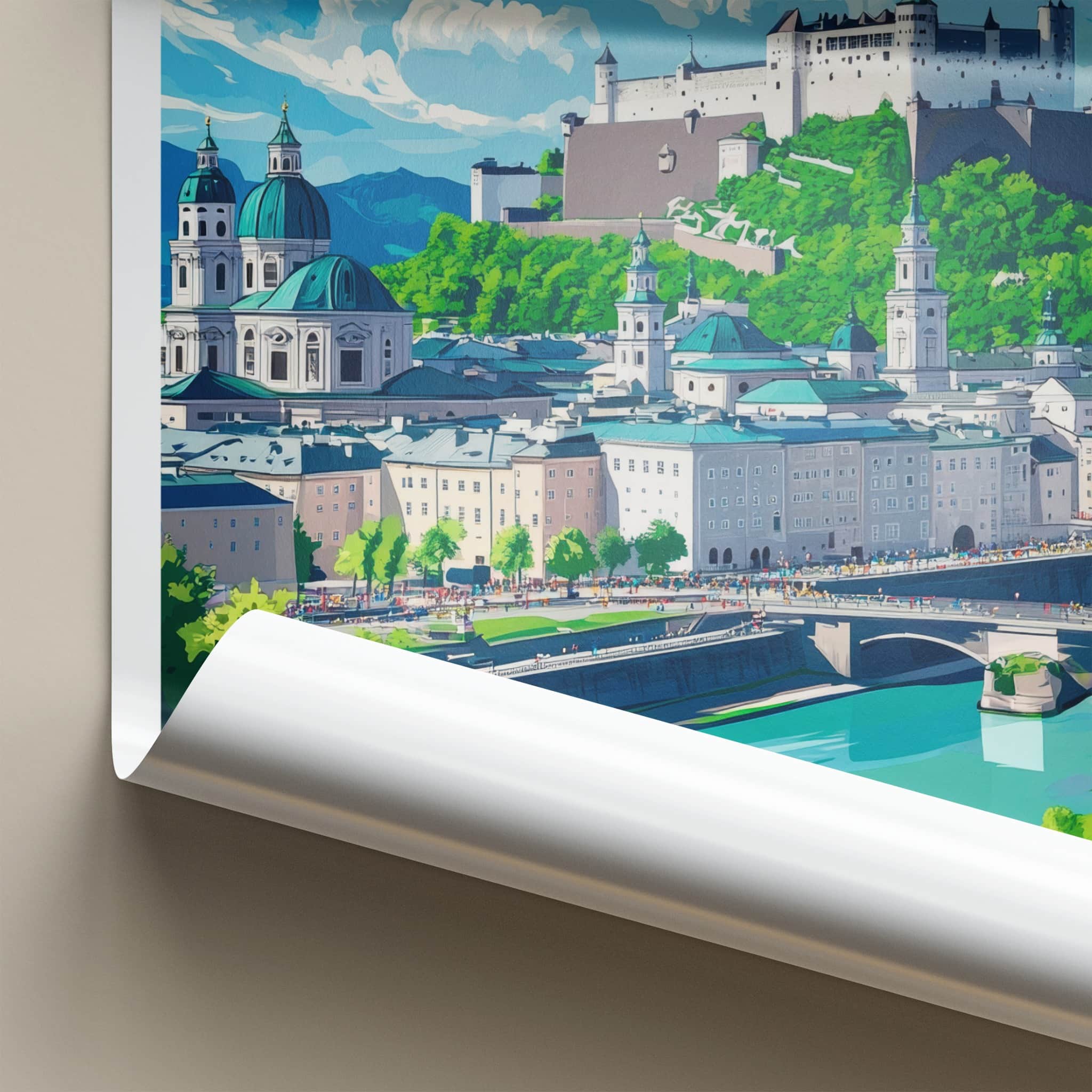 Salzburg Poster - Austria Travel Art - Alpine Cityscape View Wall Decor