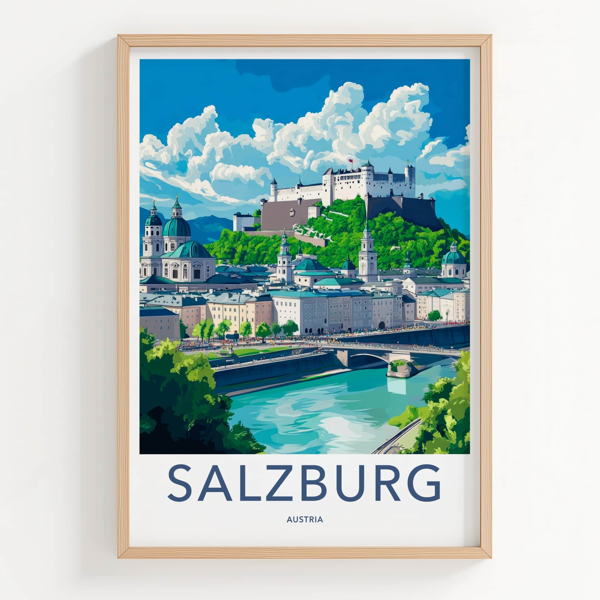 Salzburg Poster - Austria Travel Art - Alpine Cityscape View Wall Decor