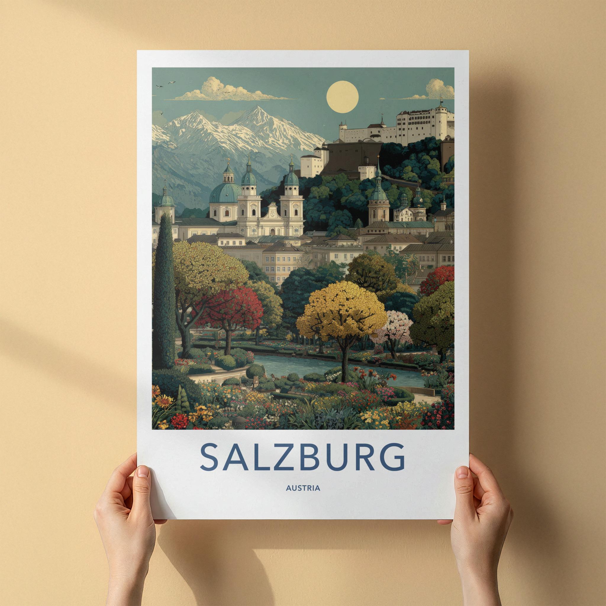 Salzburg Poster - Austria Travel Art - Alpine Fortress Gardens Home Decor