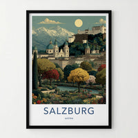 Salzburg Poster - Austria Travel Art - Alpine Fortress Gardens Home Decor