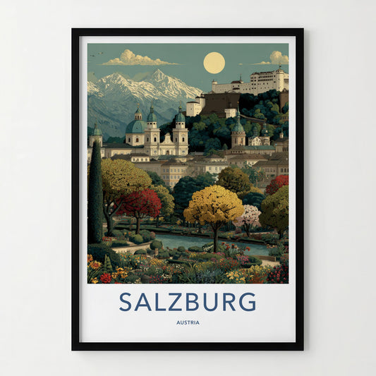 Salzburg Poster - Austria Travel Art - Alpine Fortress Gardens Home Decor