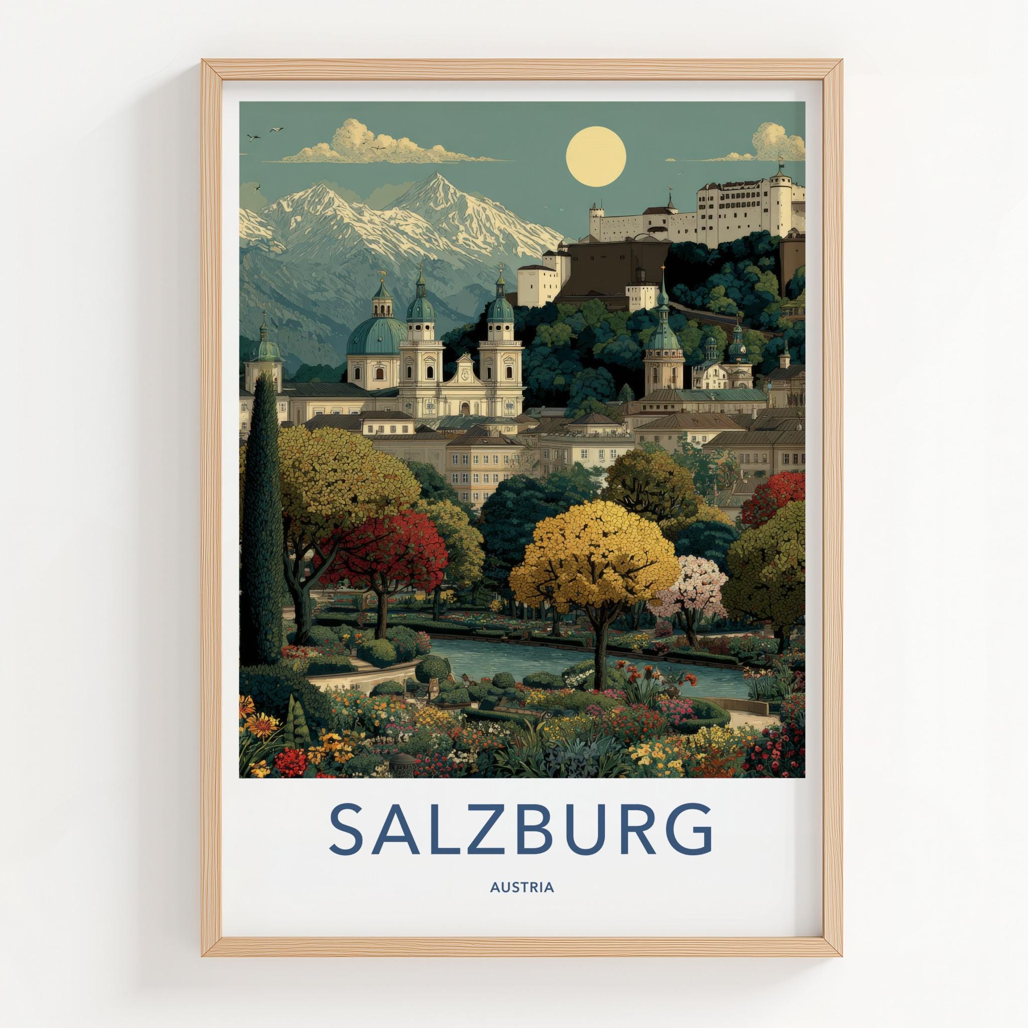 Salzburg Poster - Austria Travel Art - Alpine Fortress Gardens Home Decor