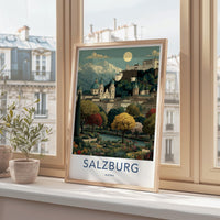 Salzburg Poster - Austria Travel Art - Alpine Fortress Gardens Home Decor