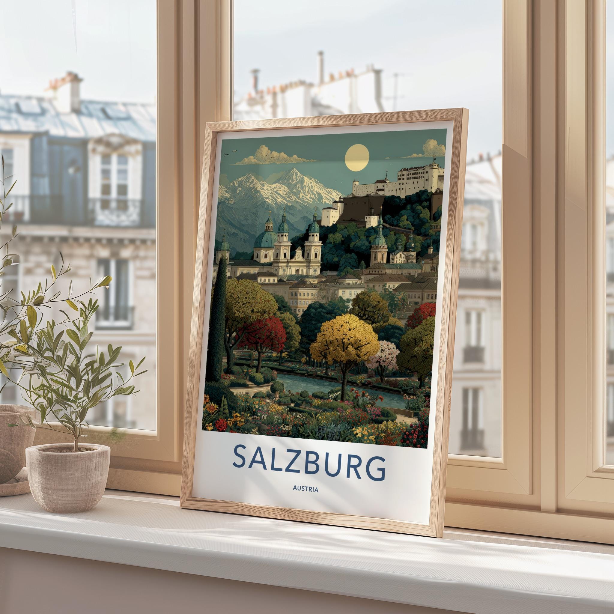 Salzburg Poster - Austria Travel Art - Alpine Fortress Gardens Home Decor