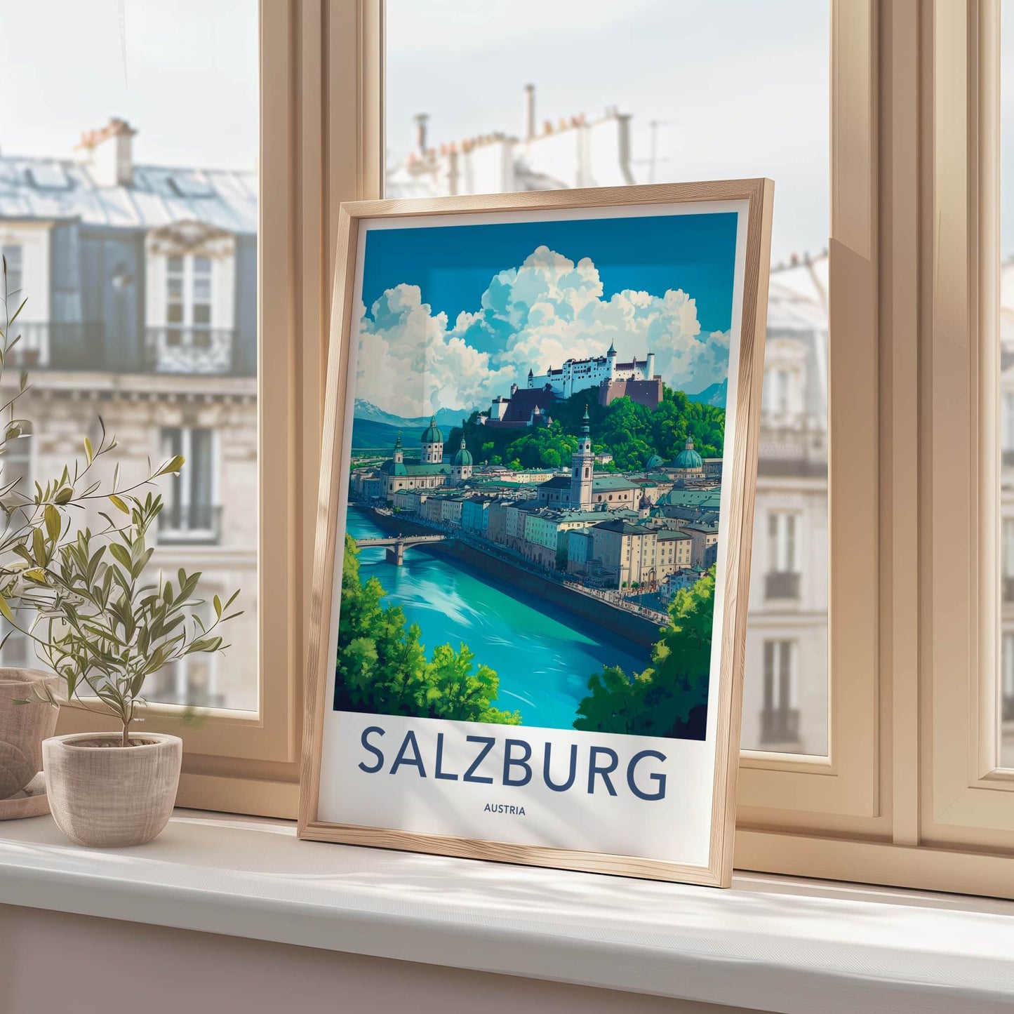 Salzburg Poster - Austria Travel Art - Historic River City Home Decor