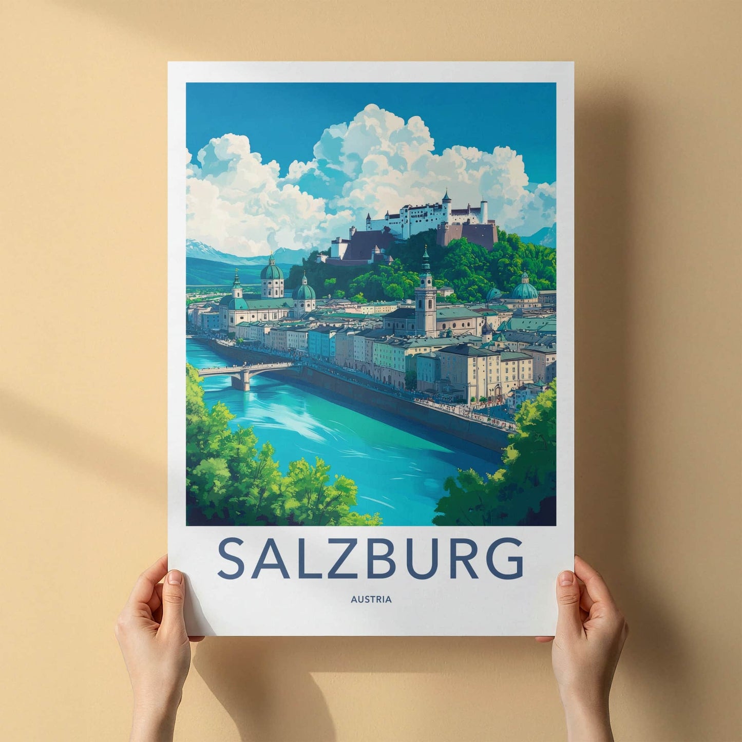Salzburg Poster - Austria Travel Art - Historic River City Home Decor