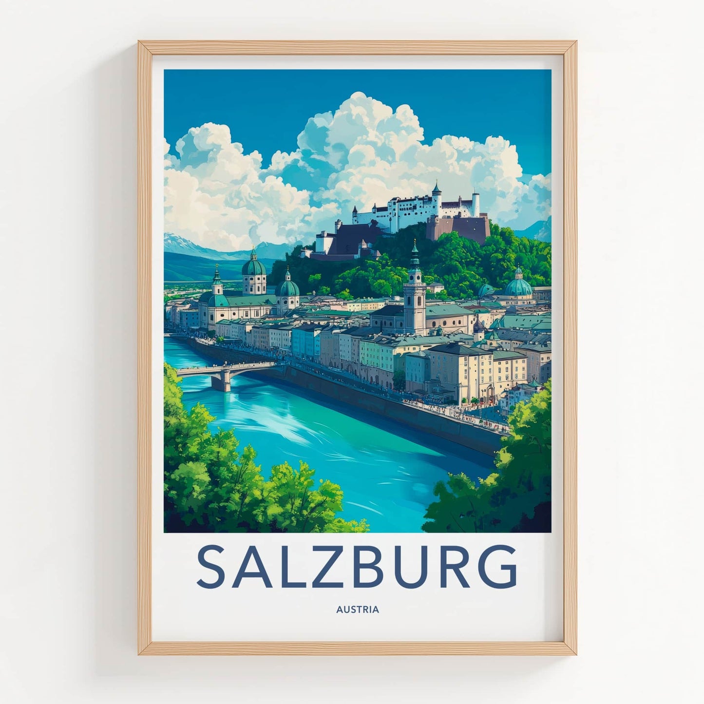 Salzburg Poster - Austria Travel Art - Historic River City Home Decor