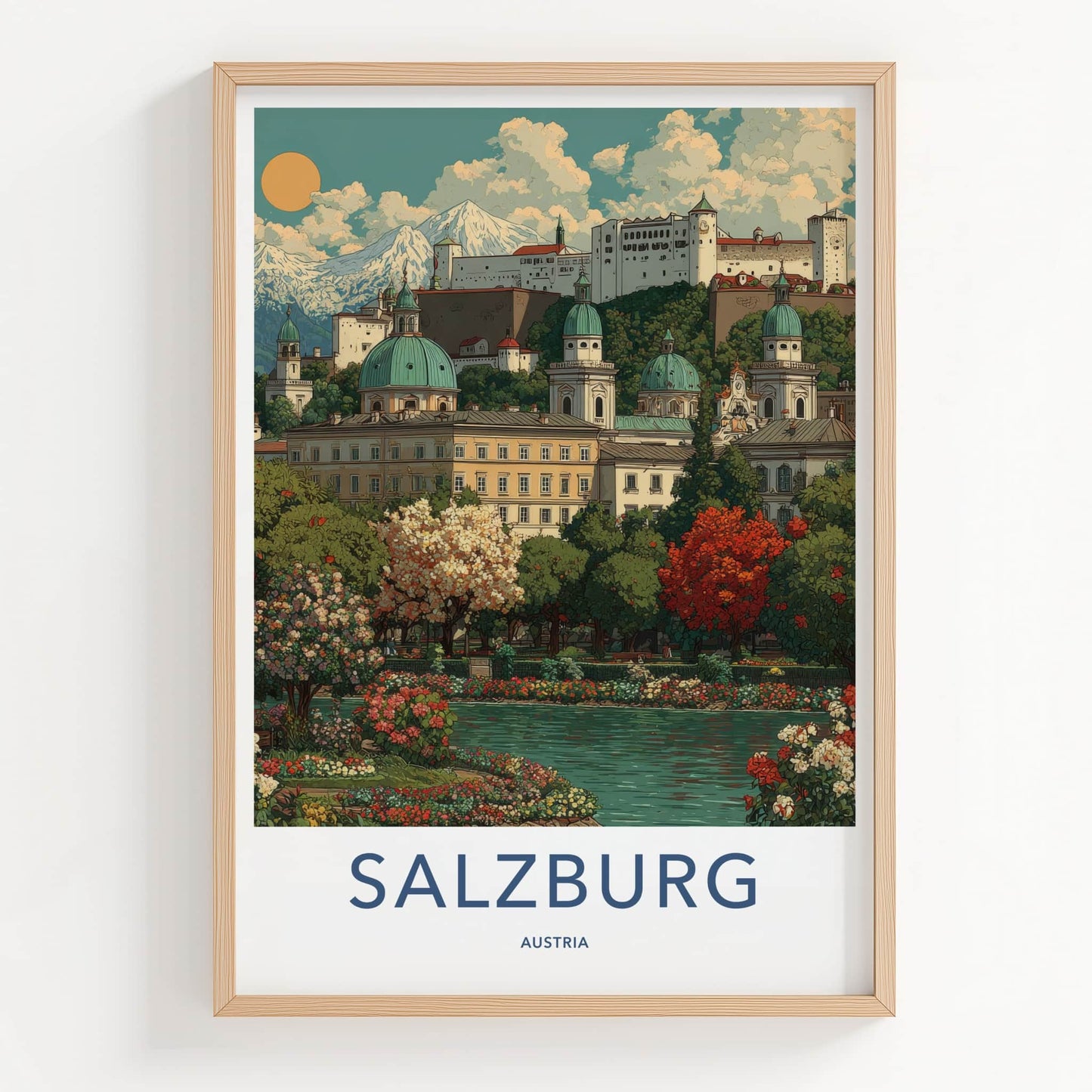 Salzburg Poster - Austria Travel Art - Mountain City Lake Home Decor