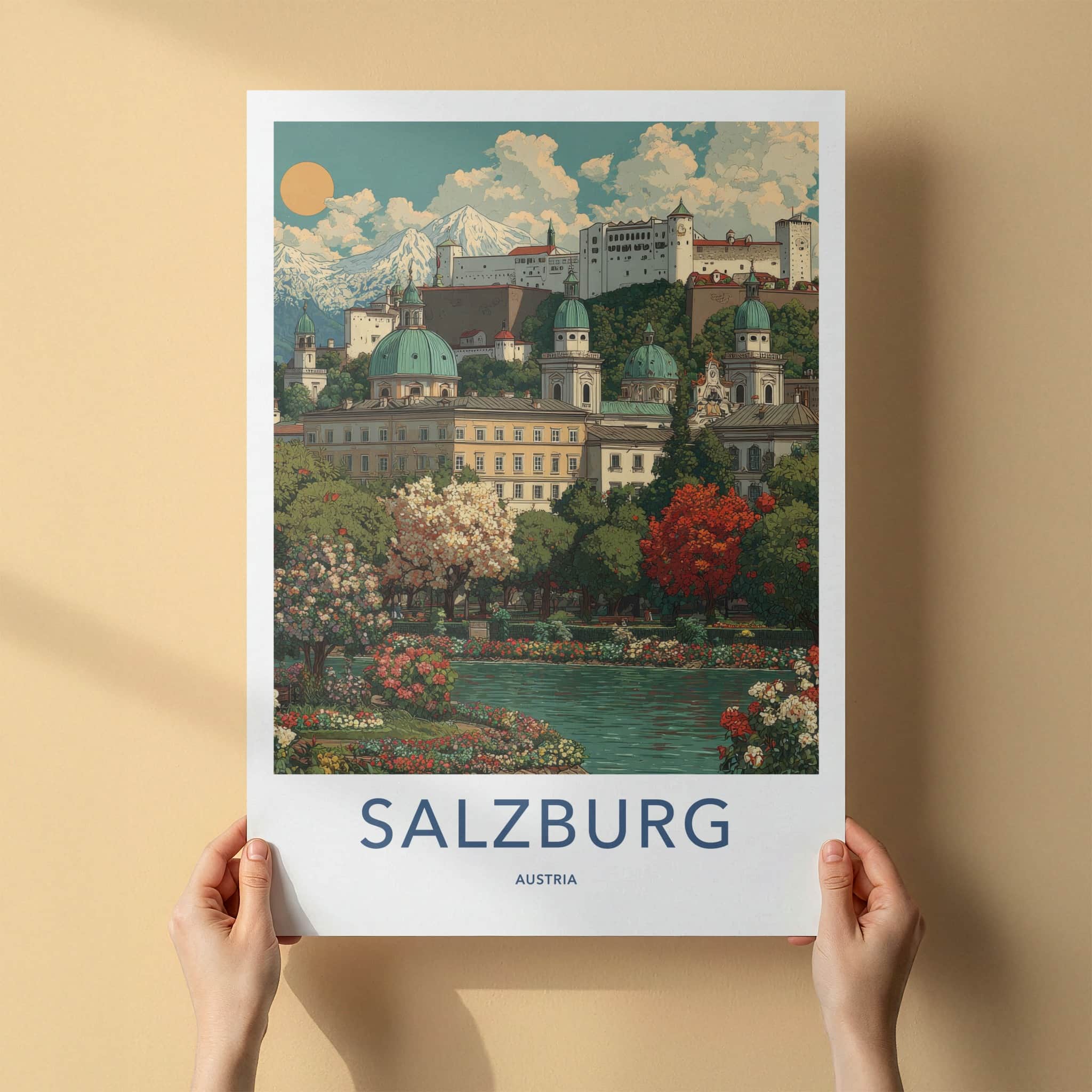 Salzburg Poster - Austria Travel Art - Mountain City Lake Home Decor