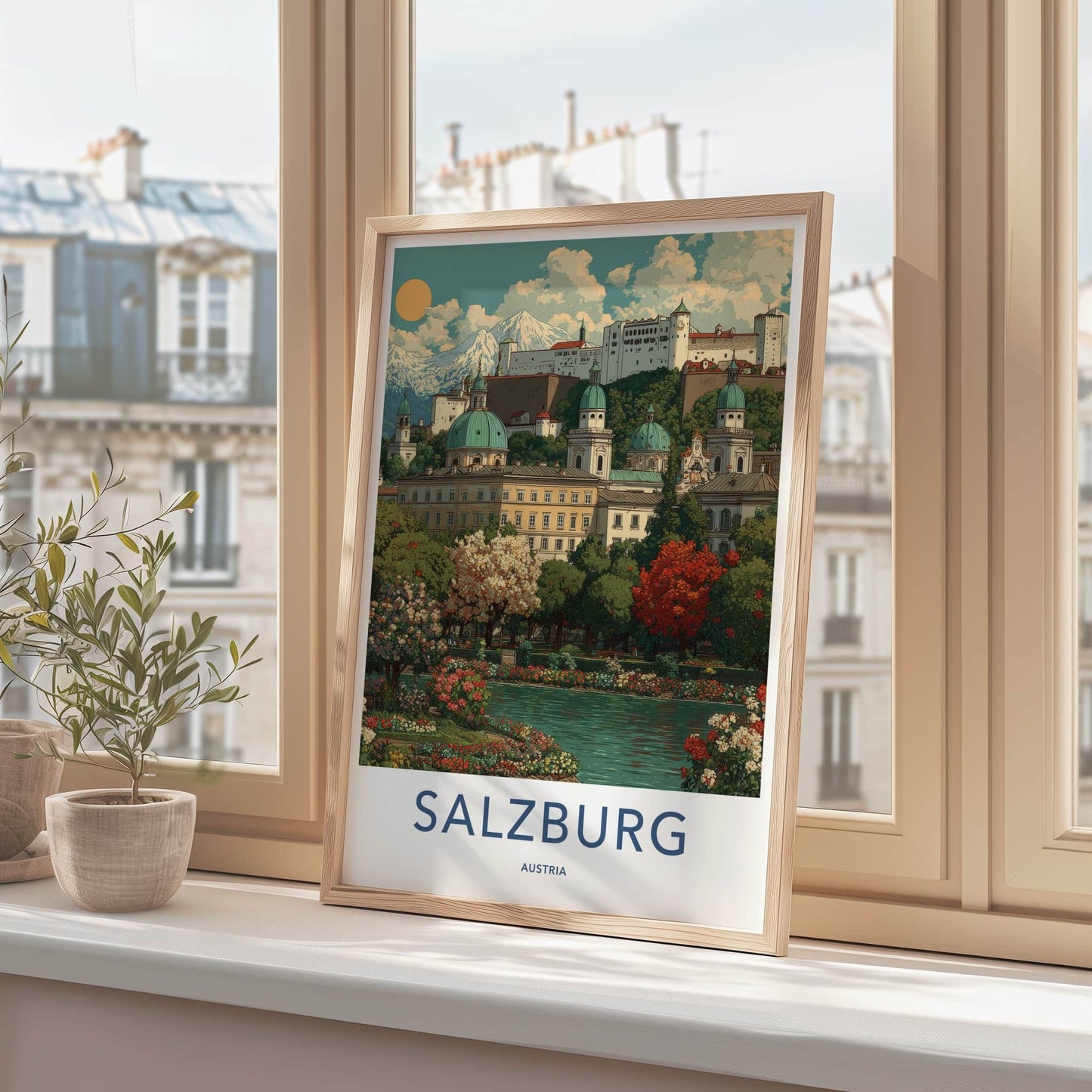 Salzburg Poster - Austria Travel Art - Mountain City Lake Home Decor